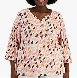 NWT Karen Scott Women's Geo-Print Henley Top M